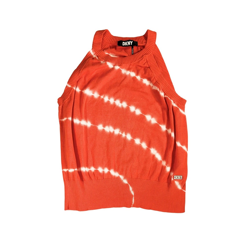 DKNY Womens Orange Tie Dye Cotton Knit Halter Top Sleeveless Sweater Medium